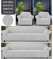 Upmall Koltuk Örtüsü 3+3+1+1 Takımı Lastikli Esnek Yıkanabilir Çekyat Kanepe Kılıfı (Taş)