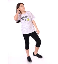 Toontoy Kız Çocuk Happiness Baskılı Kaprili Takım (Lila)