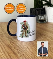 Kişiye Özel Karikatürlü Asker Kupa Bardak Beyaz Askere Hediye Asker Sevgiliye Hediye (Lacivert)