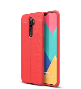 Microsonic Oppo A9 2020 Kılıf Deri Dokulu Silikon (Kırmızı)