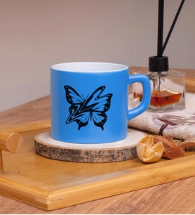 Butterfly  Tasarımlı Renkli Nescafe Fincanları 220 ML (Mavi)