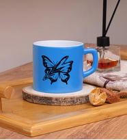 Butterfly  Tasarımlı Renkli Nescafe Fincanları 220 ML (Mavi)