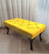 Kapitoneli Ayak Ucu Kapı Önü Antre Bench Puf Siyah Ayak (90*45) (Sarı)