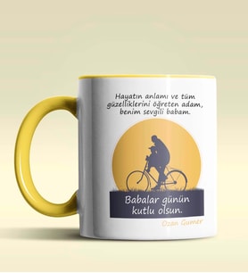 Kişiye Özel Babalar Günü Mesajlı 4 Tasarımlı Siyah Kupa Bardak (Sarı)