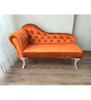 Dekoratif Bihter Koltuk Josefin Puf 120 cm Beyaz Ayak (Turuncu)