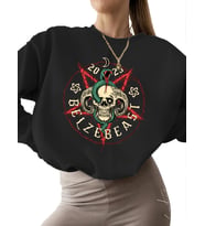 unisex Sweatshirt kadın Bej Belzebeast pentagram - yılanlı cadılar bayramı kafatası Baskılı 3 iplik (Siyah)