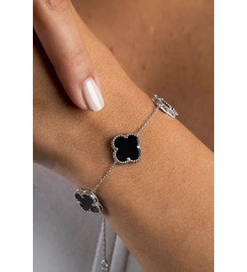 VAN CLEEF BİLEKLİK 5 YONCALI RENKLİ TAŞLI 925 AYAR GÜMÜŞ BİLEKLİK (Siyah)