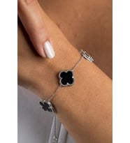 VAN CLEEF BİLEKLİK 5 YONCALI RENKLİ TAŞLI 925 AYAR GÜMÜŞ BİLEKLİK (Siyah)