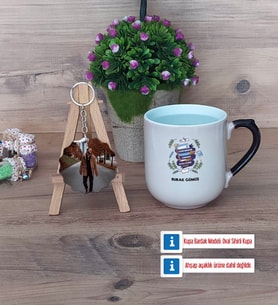 Öğretmenler Günü Hediyesi Kupa Bardak Beyaz ve Fotoğraflı Ahşap Anahtarlık Hediye (Model 10)