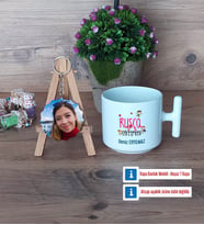 Rusça Öğretmeni Kupa Bardak Beyaz ve Fotoğraflı Ahşap Anahtarlık Hediye (Model 12)