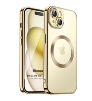 Microsonic Apple iPhone 15 Plus Kılıf MagSafe Luxury Electroplate Siyah (Altın)
