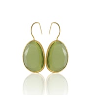 Kadir Jewellery 22 Ayar Altın Kaplama Fosil Taşlı Küpe -El İşçiliği Ve Hipoalerjenik Küpe (Zeytin Yeşili)