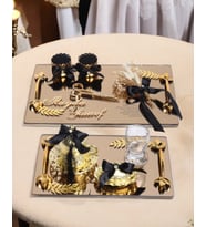 Harmony Gold Söz Nişan Tepsisi ve Damat Kahve Fincan Tepsisi (Siyah)
