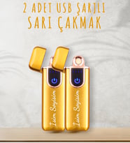 Kişiye Özel 2'li Gold Rose Detaylı USB Şarjlı Dokunmatik Alevsiz Elektronik Çakmak (Sarı)