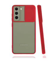 Galaxy S22 Plus Kılıf Lensi Sürgülü Kamera Koruyucu Kılıf (Kırmızı)