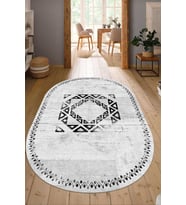 Dijital Baskılı Kaymaz Taban Yıkanabilir Oval Salon Halısı Mutfak Halısı Yolluk NDO-SD-1051 (Gri)