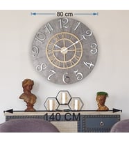 Markakanvas Mermer Desenli ,Ayna Rakamlı Duvar Saati   ( Çap 50 cm - 80 cm ) (Gümüş - Altın)
