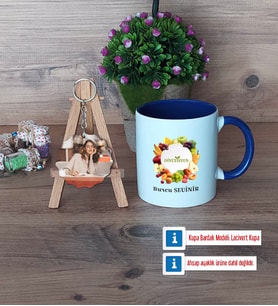 Diyetisyen Kupa Bardak Beyaz ve Fotoğraflı Ahşap Anahtarlık Hediye (Model 3)