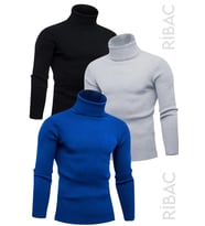 3'lü Paket Erkek Boğazlı Balıkçı Triko Kazak (Gri - Siyah - İndigo Mavi)