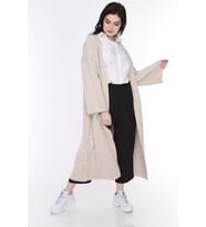 Kadın Kışlık Kimono Kol Cepli V Yaka Hırka 4100 (Taş)