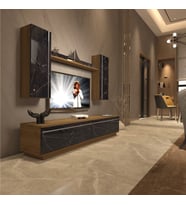 Decoraktiv Eko 5DB Mdf Std Tv Ünitesi Tv Sehpası - Parlak Beyaz (Pera-Siyah Mermer)