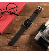 vagave Apple Watch Crazy Deri Kordon Oval Uçlu 42 44 45 mm Uyumlu (Siyah)