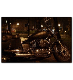 Cakapuzzle Gece Işıkları Altında Siyah Chopper Motorsiklet  Puzzle Yapboz MDF (Ahşap) (255 Parça)