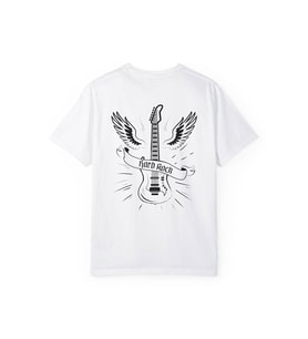Rock Gitar Baskılı Unisex Oversize Pamuklu Tişört (Beyaz)