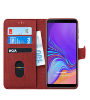 Microsonic Samsung Galaxy A7 2018 Kılıf Fabric Book Wallet (Kırmızı)