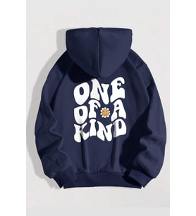 One Of a Kind Baskılı Oversize Sweatshirt (Lacivert)