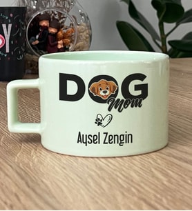 Kişiye Özel Dog Mom Hediye Pastel Fincan Köpek Annesi (Yeşil)
