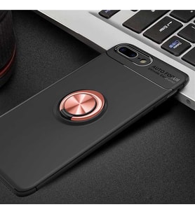 Uyumlu Model Apple iPhone 7 Plus Kılıf Yüzüklü Magnetli Ravel Case (Siyah-Rose Gold)