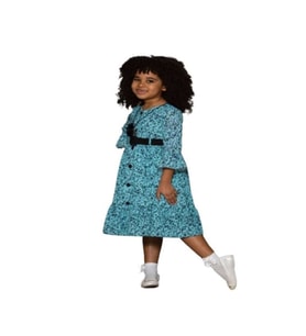 Gülücük Kids Kız Çocuk Çiçekli Şifon Elbise 854 - Mavi - 12 YAŞ (Mavi)