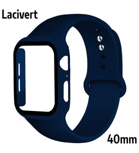 ALLY Apple Watch 4-5-6 40mm Silikon Kordon Kayış ve Ekran Koruyucu Kılıf (Lacivert)