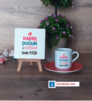 Kadın Doğum Uzmanı Dekoratif Taş, Türk Kahvesi Fincanı Kırmızı İsme Özel Hediye (Model 6)