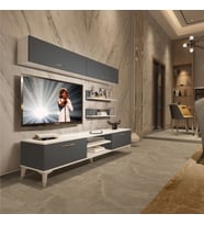Decoraktiv Eko 5 Mdf Dvd Silver Tv Ünitesi Tv Sehpası - Parlak Beyaz (Beyaz - Antrasit)