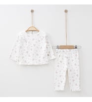 BabyŞen %100 Organik Pamuk Çiçek Desenli ( Alt - Üst ) 2'li Takım Kız Bebek, Çocuk 3-6, 6-9, 9-12, 12-18 Ay (Beyaz)