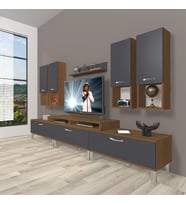 Decoraktiv Ekoflex 8da Mdf Krom Ayaklı Tv Ünitesi Tv Sehpası (Antrasit - Ceviz)