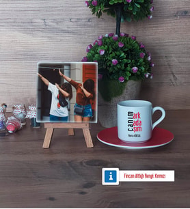 Arkadaşa Hediye Fotoğraflı Dekoratif Taş, Ahşap Altlıklı Türk Kahvesi Fincanı Hediye (Model 3)