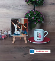 Arkadaşa Hediye Fotoğraflı Dekoratif Taş, Ahşap Altlıklı Türk Kahvesi Fincanı Hediye (Model 3)