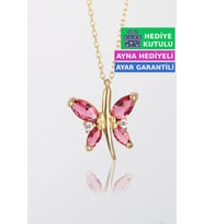 Jewelmim Kırmızı Gümüş Kelebek Kolye Sarı Altın Kaplama Bayan Kelebekli 925 Ayar Kadın Gümüş Kelebek Kolyesi (Sarı)