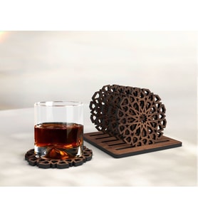 BK Gift 5'li Lazer Kesim Ahşap Bardak Altlığı Seti, Ev Dekorasyonu, Ev Bar Dekoru, Mutfak Dekoru, Ahşap Bardak Altlıkları, Masa Aksesuarı (Model 3)