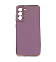 Samsung Galaxy S21 FE Kılıf Kenarları Gold Kamera Korumalı Renkli Pastel Silikon Açık Yeşil BARK (Mor)