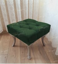 Kapitoneli Makyaj Pufu Ayak Ucu Puf Gümüş Ayak (45*45) (Yeşil)