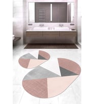 Dijital Baskılı Kaymaz Taban Yıkanabilir Oval 2'li Klozet Takımı Banyo Paspası NOKZ-SD-539 (Pembe)