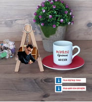 Psikoloji Öğretmeni Türk Kahvesi Fincanı Ahşap Altlıklı ve Fotoğraflı Ahşap Anahtarlık Hediye Öğretmenler Günü Hediyesi (Model 3)