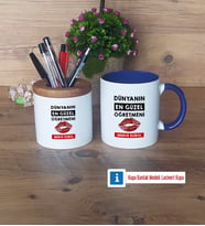 Kadın Öğretmene Hediye Kalemlik, Kupa Bardak T Kişiye Özel Hediye (Model 6)