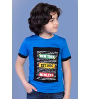 Toontoy Erkek Çocuk Kolları Garni Detaylı Yazı Baskılı Tişört (Saks)