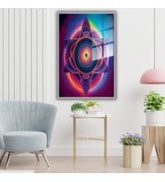 Metal Çerçeveli Temperli Cam Tablo Neon Renkli Psykodelic Tablo (Gümüş)