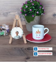 Unicorn Türk Kahvesi Fincanı Ahşap Altlıklı ve Fotoğraflı Ahşap Anahtarlık Hediye (Model 3)